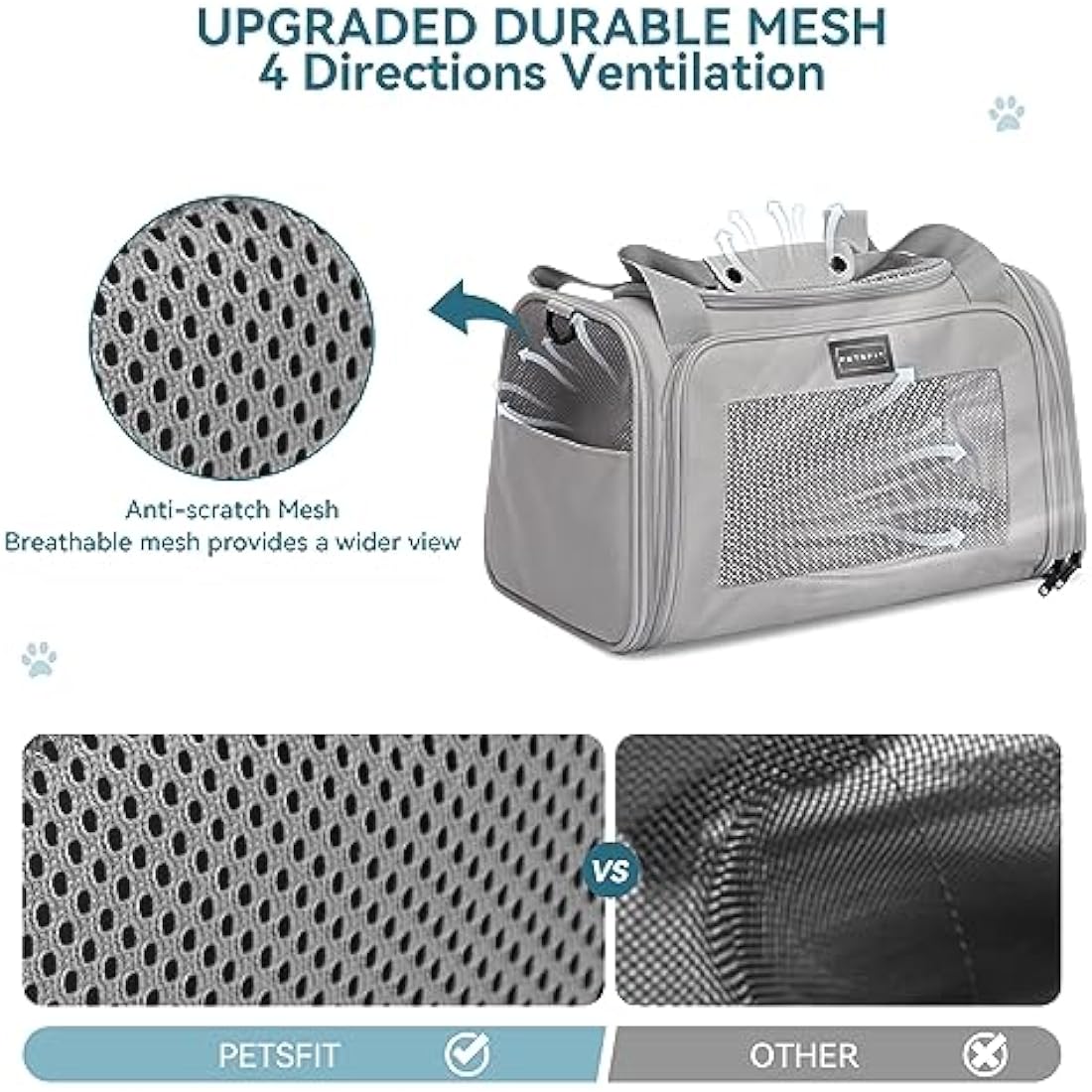 Petsfit Large Cat Carrier – Collapsible Soft Dog Travel Bag, Grey