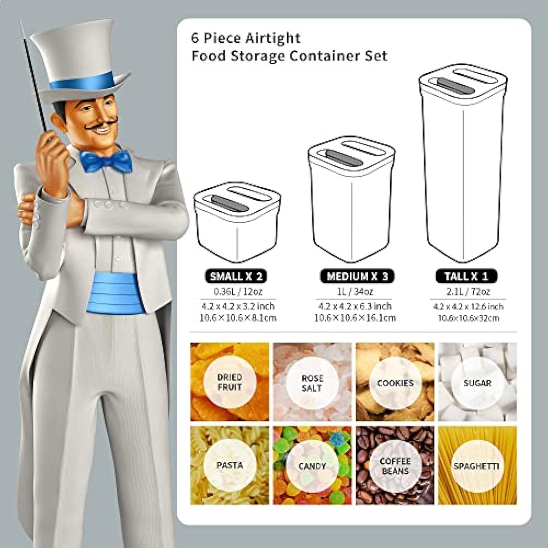 MR.SIGA 6-Piece Airtight Food Storage Container Set | BPA Free Stackable