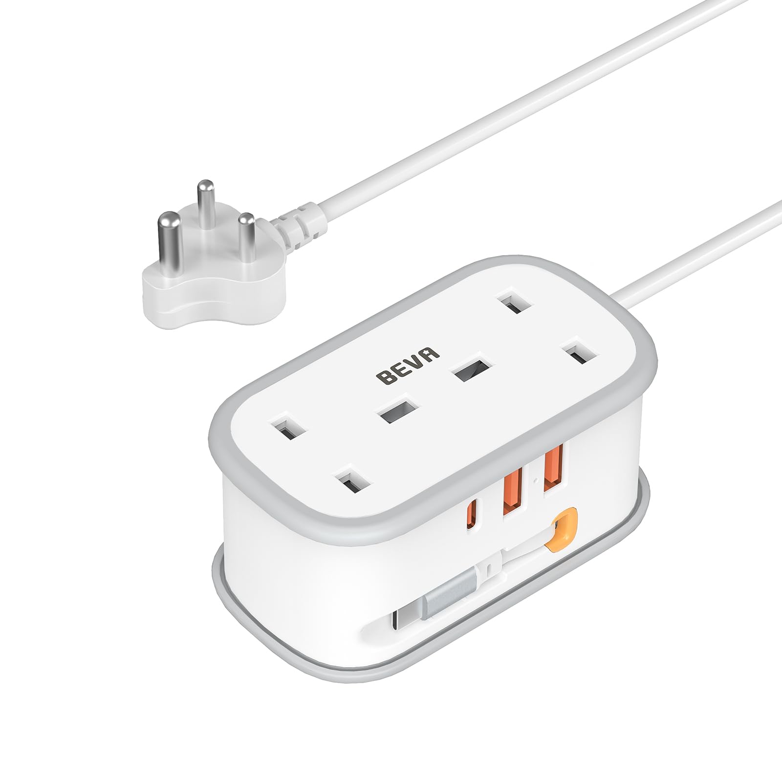 BEVA Type D India Travel Adapter | 1.5M Extension with USB-C Cable