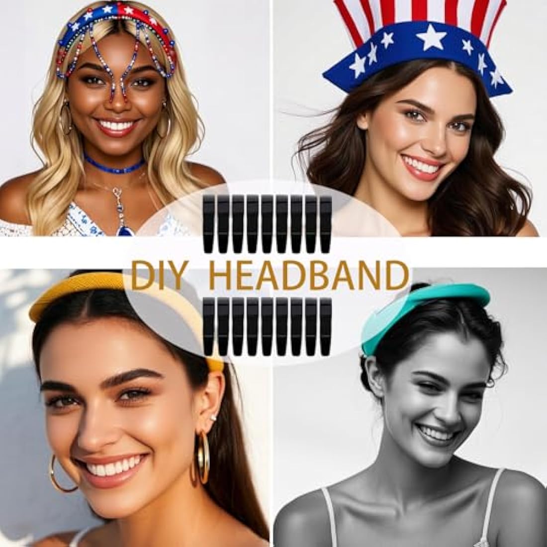 Jolof Store 20-Pack Black Plastic Headbands with Teeth for DIY Crafts