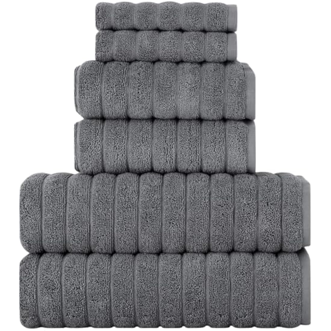 BERIBO 6-Piece Turkish Cotton Bath Towel Set - 620 GSM Plush Grey