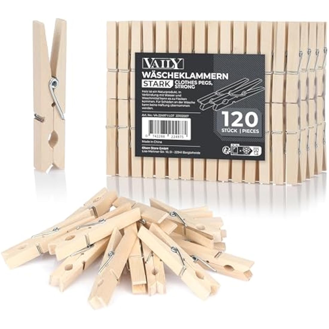 Wooden Clothes Pegs – 120 Pack Heavy-Duty Laundry Clips