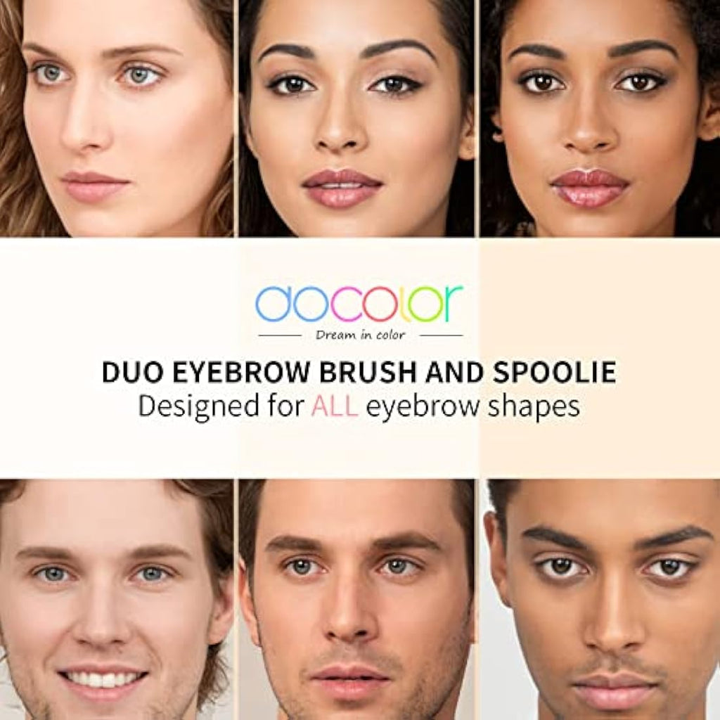 Docolor Dual-Ended Angled Eyebrow Brush and Spoolie – White Makeup Tool