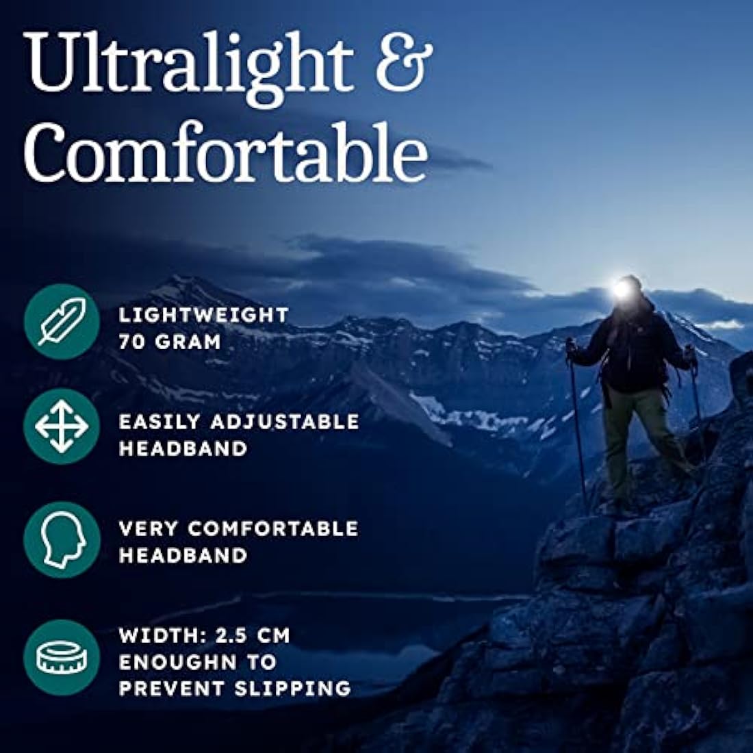AENNON Rechargeable LED Head Torch 2-Pack | Waterproof 220 Lumens