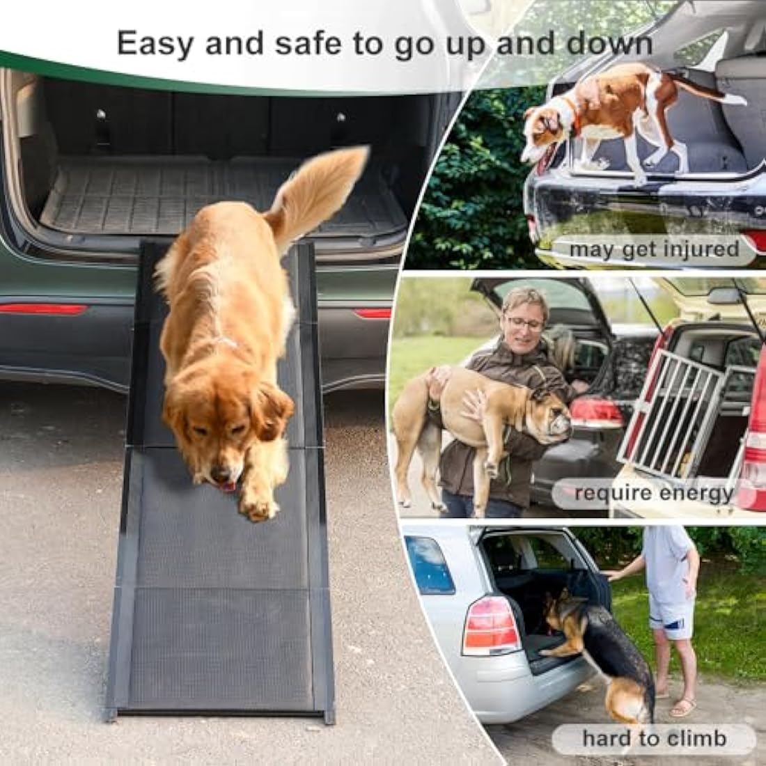 SMONTER Aluminum Dog Car Ramp – Folding Portable Pet Steps for Large Dogs