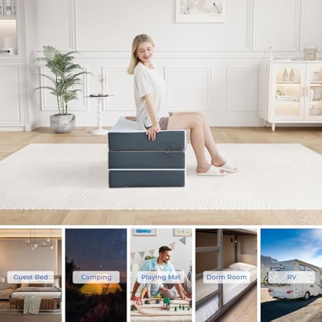 Vesgantti Single Tri-fold Mattress – 15CM Gel Memory Foam Folding Bed