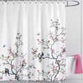 LIVETTY Floral Bird Shower Curtain | 180x180cm Waterproof Fabric with Hooks
