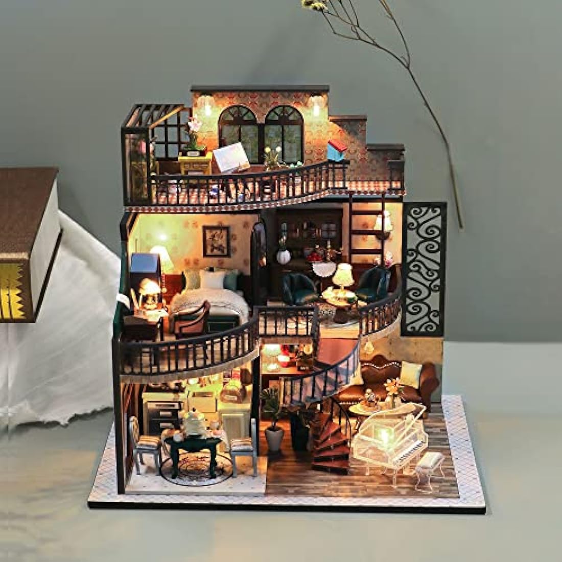 Cuteefun DIY Miniature Dollhouse Kit - Vintage Loft Model with LED Light