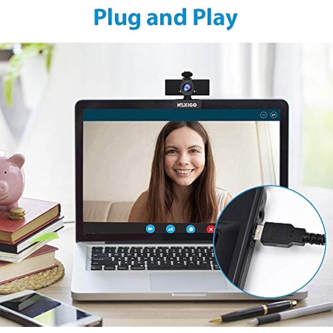 NexiGo N60 1080P Webcam | USB Computer Camera with Privacy Cover