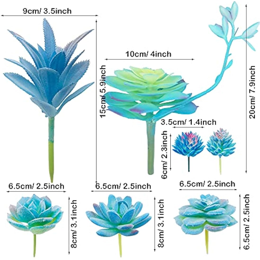 Woohome 20 PCS Artificial Succulent Plants - Flocked Blue Faux Assortment