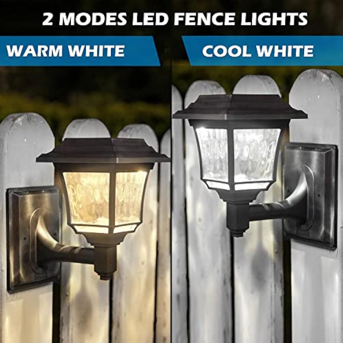 LeiDrail Solar Fence Lights | 2-Mode Waterproof Outdoor Garden Decor | 4 Pack
