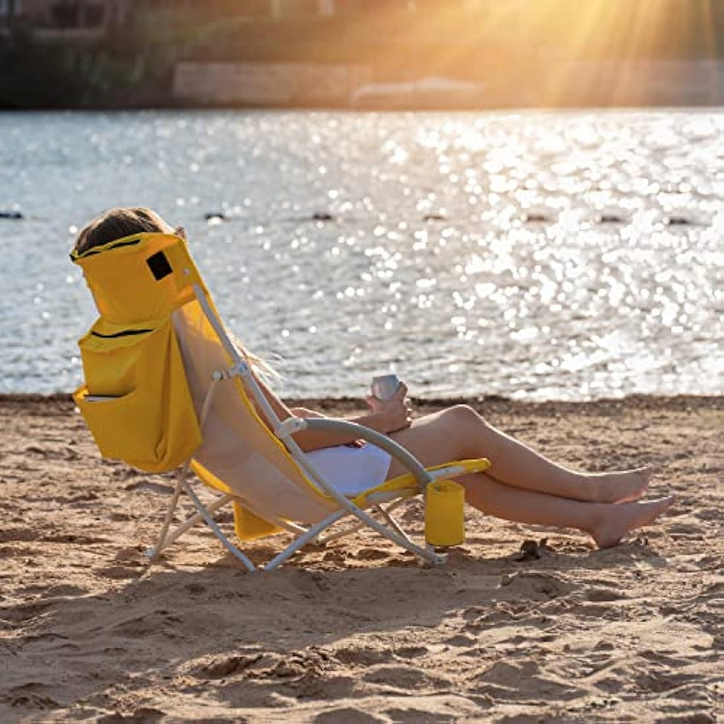 Nice C High Back Beach Chair with UPF 50 Umbrella and Cooler Bag – Yellow