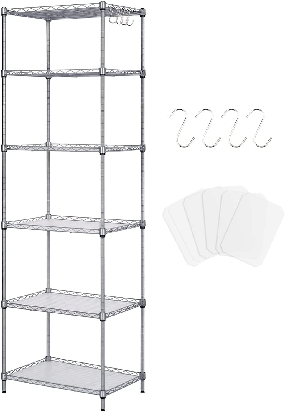 FTEYUET 6-Tier Metal Shelving Unit | Heavy Duty Wire Storage – Silver