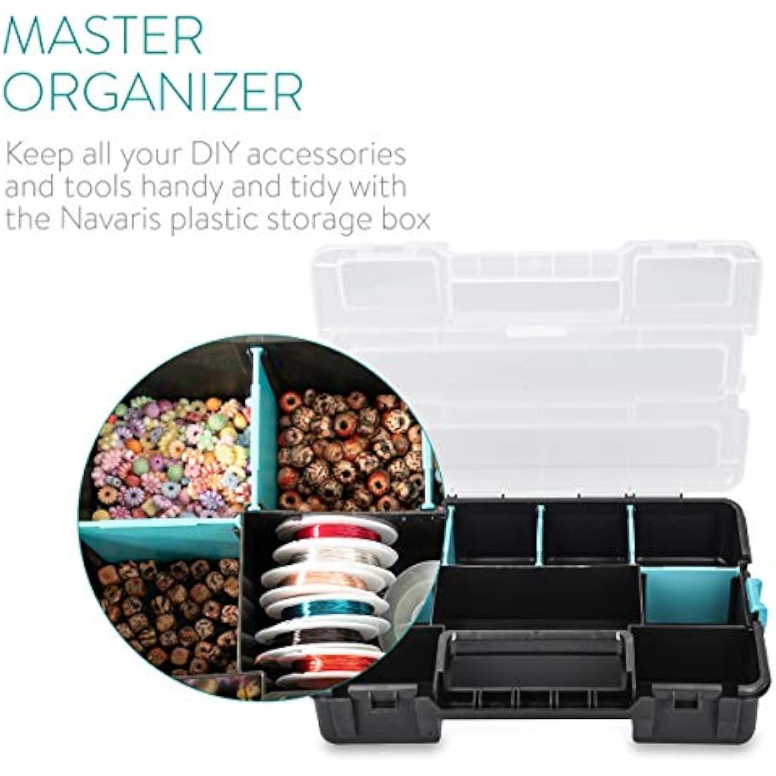 Navaris Stackable Plastic Storage Box with Adjustable Dividers - 3 Pack