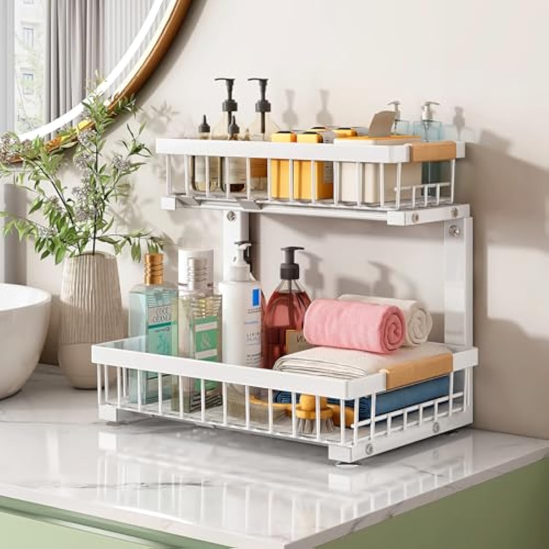 Kitstorack 2-Pack Under Sink Organiser | 2-Tier Metal Pull Out Rack