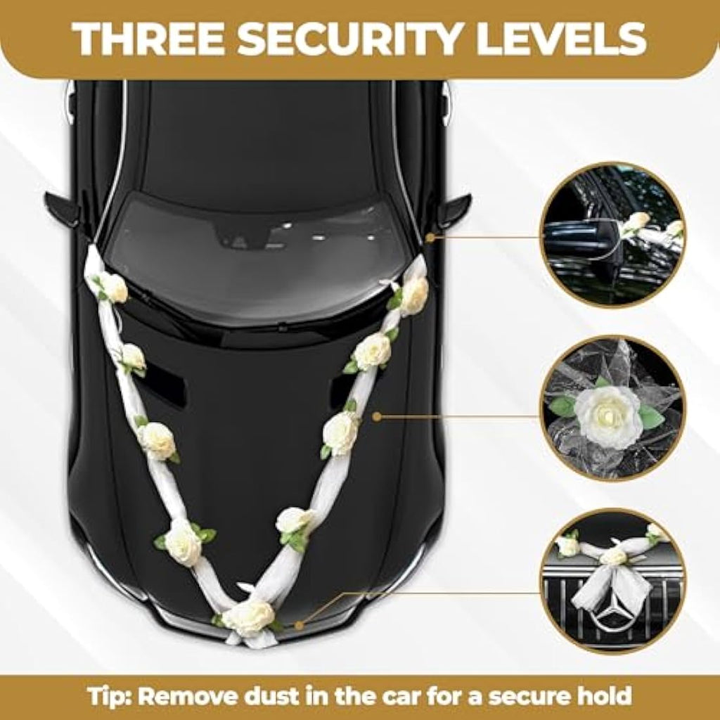 Nueva Vida Wedding Car Decoration – Silk Flower Garland with Door Ribbons