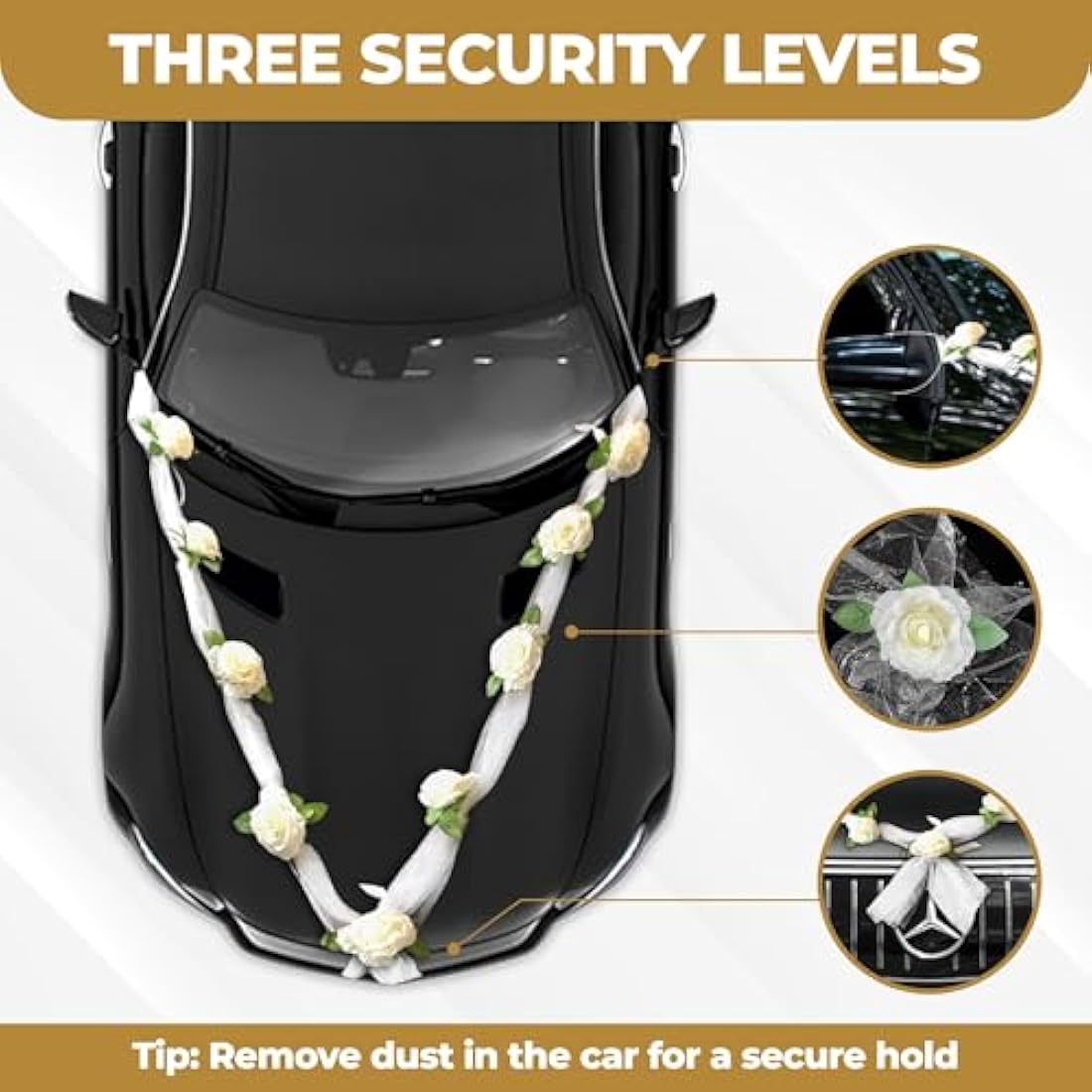 Nueva Vida Wedding Car Decoration – Silk Flower Garland with Door Ribbons