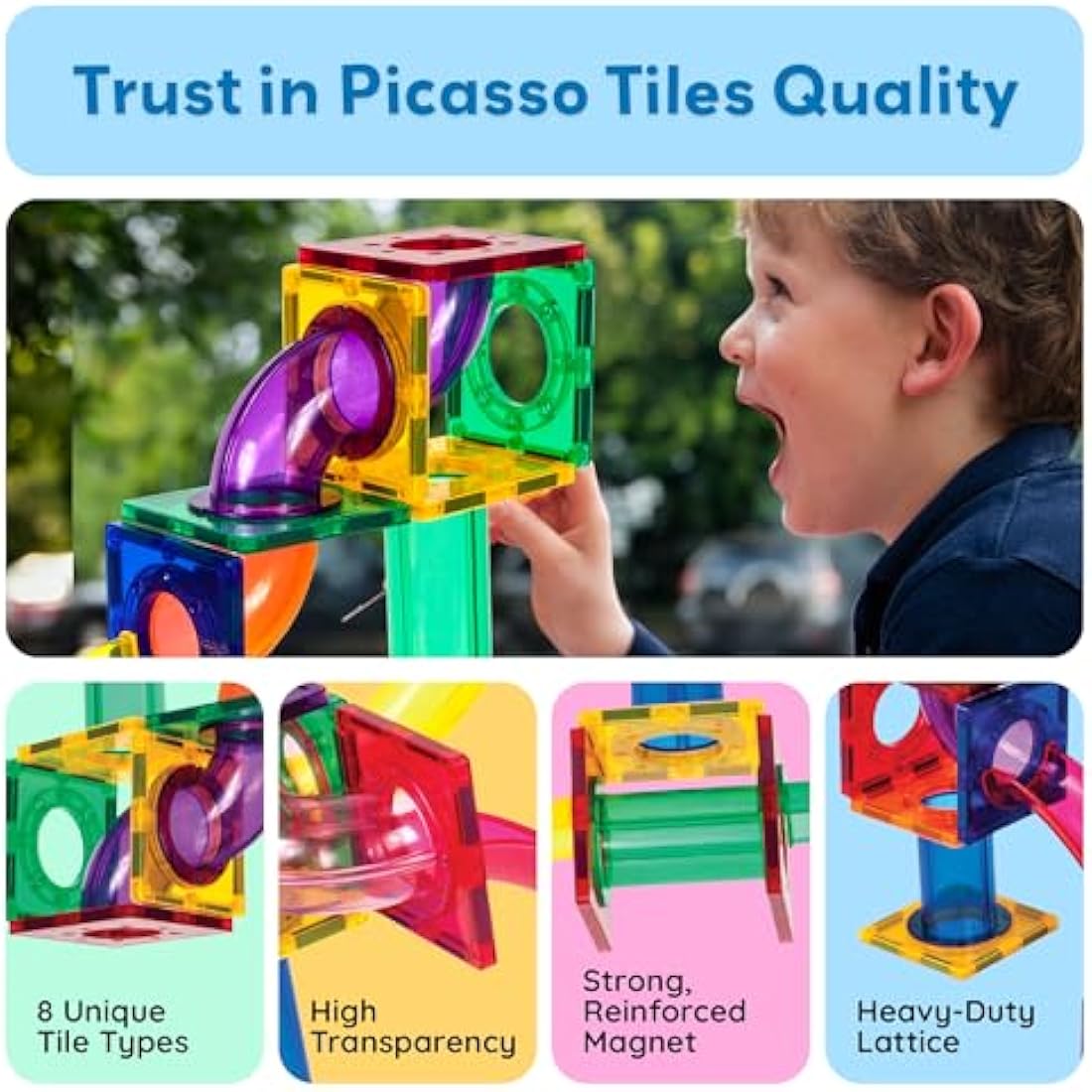 PicassoTiles Magnetic Marble Run - STEM Educational Building Blocks Set