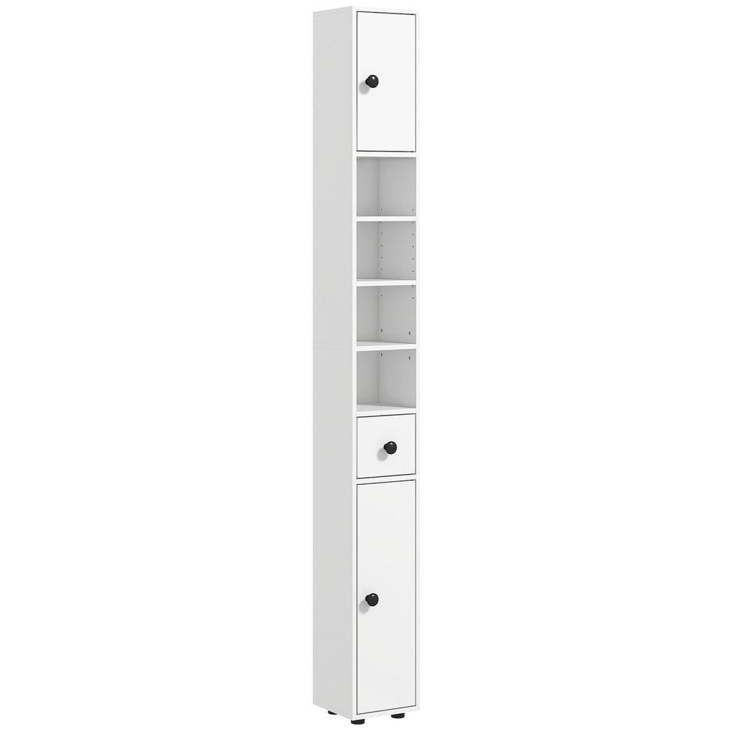 kleankin 180cm Tall Bathroom Cabinet, Slim, 4 Open Shelves, White - image 1