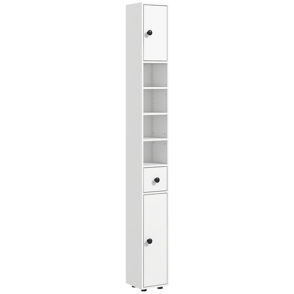 kleankin 180cm Tall Bathroom Cabinet, Slim, 4 Open Shelves, White - image 1