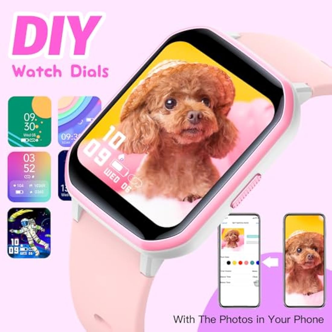 Kids Smart Watch – IP68 Waterproof Fitness Tracker, Pink