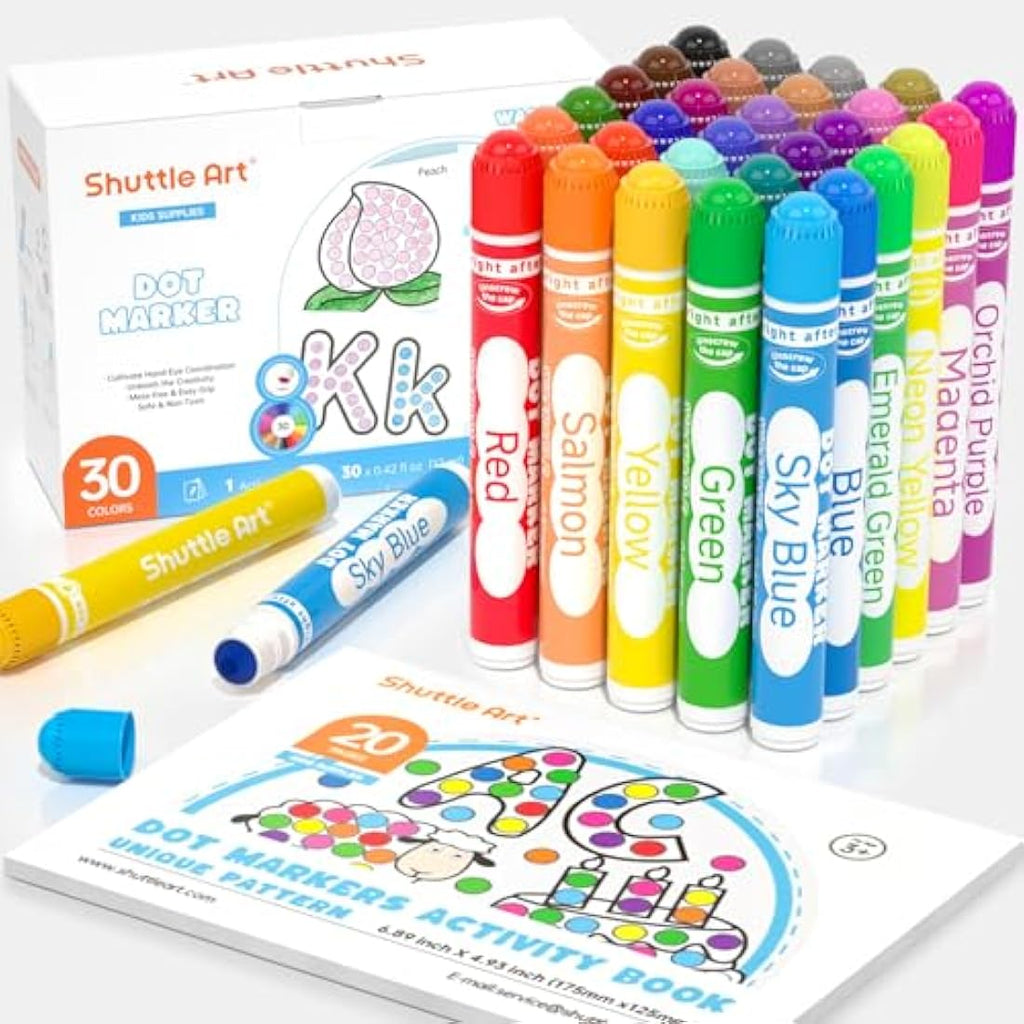Shuttle Art 30 Colors Dot Markers – Washable Bingo Dabbers for Kids