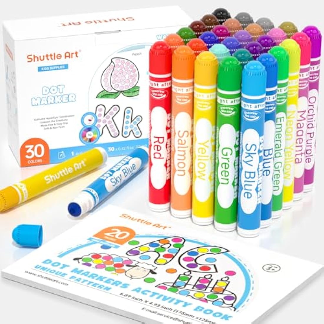 Shuttle Art 30 Colors Dot Markers – Washable Bingo Dabbers for Kids