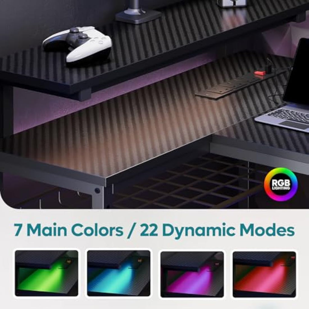Jolof Store L-Shaped Gaming Desk with RGB Lights and Power Outlets