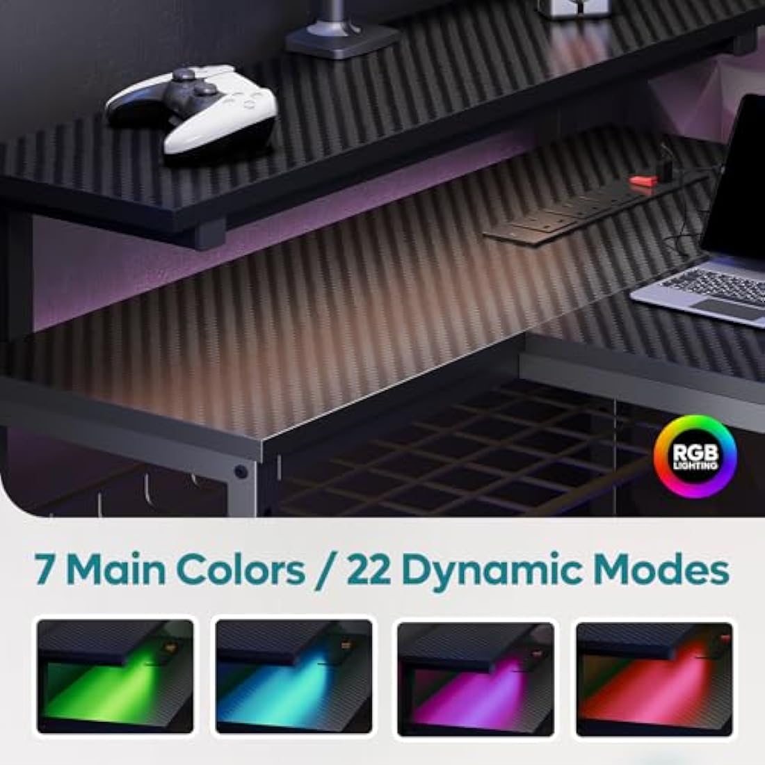 Jolof Store L-Shaped Gaming Desk with RGB Lights and Power Outlets