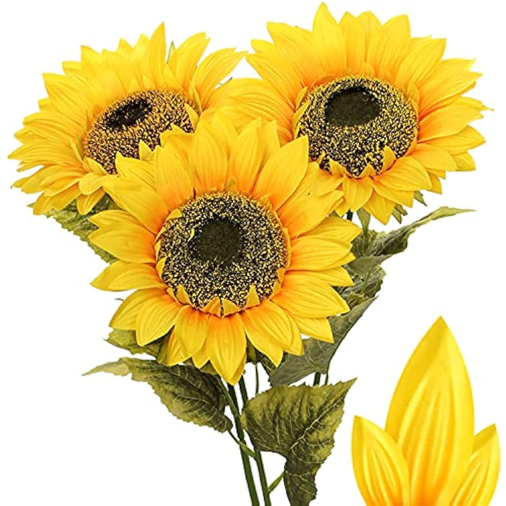 Briful 33" Tall Artificial Sunflowers – 9" Large Silk Flower Heads, 3 Pack