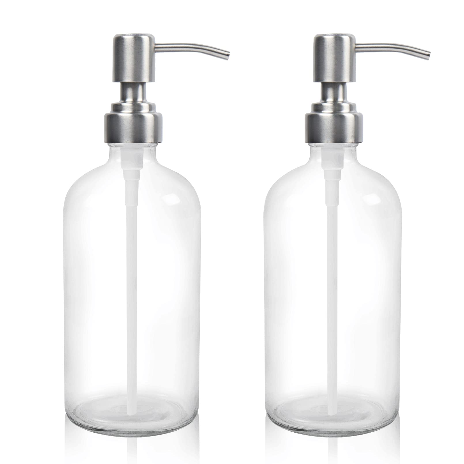 2-Pack Clear Glass Soap Dispenser with Stainless Steel Pump