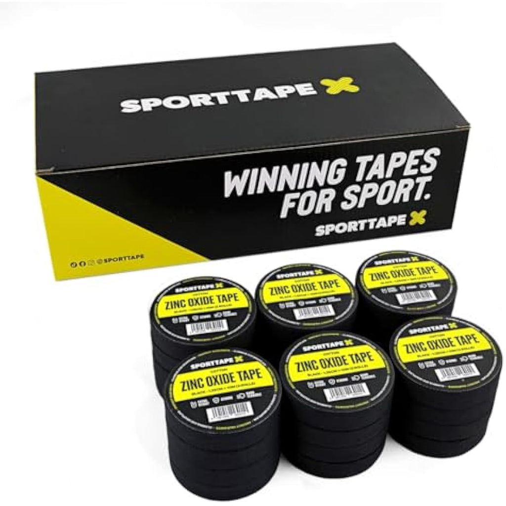 SPORTTAPE Zinc Oxide Finger Tape – Black 1.25cm x 10m – 24 Roll Box