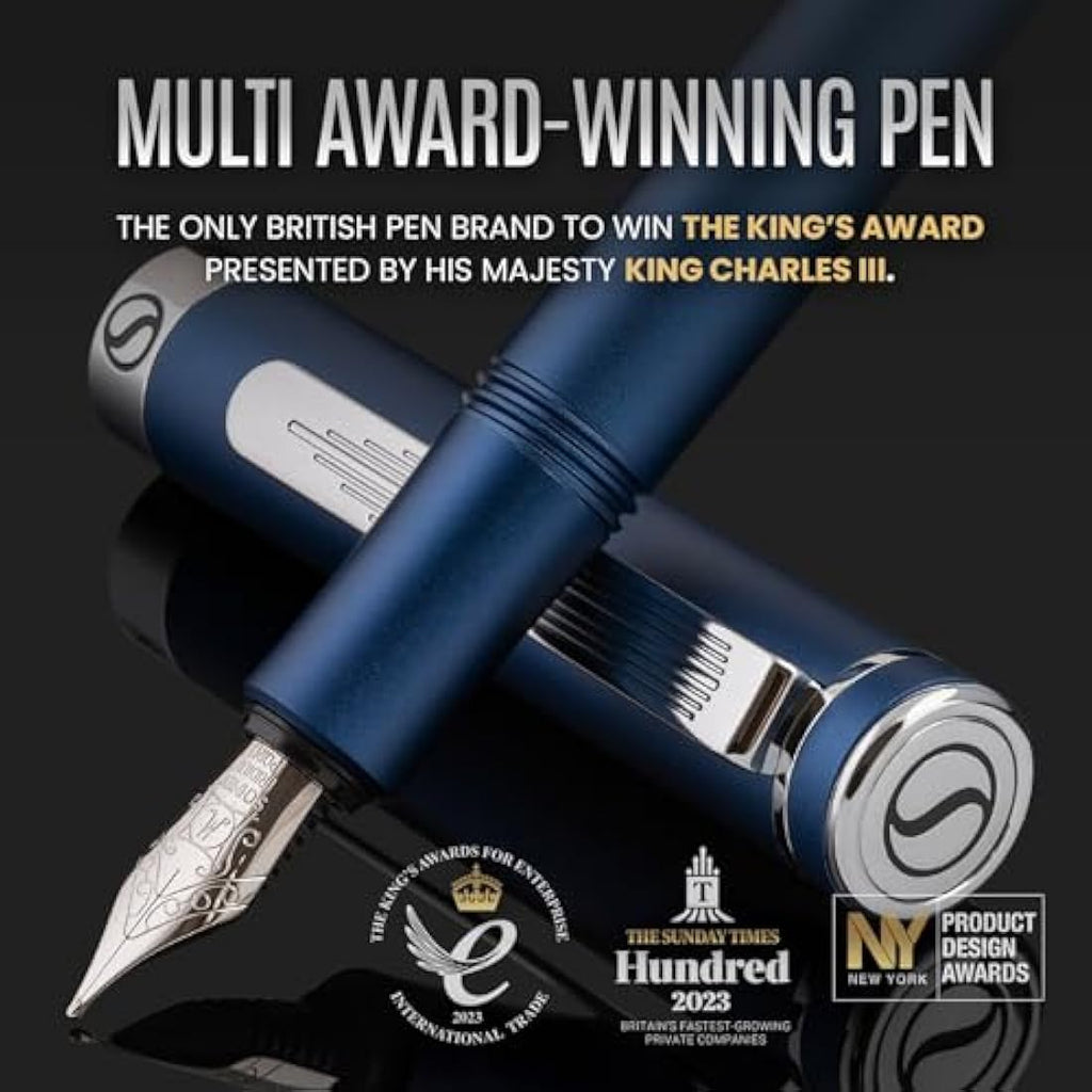 Scriveiner Luxury EDC Fountain Pen - Matt Blue Pocket Pen, Medium Nib