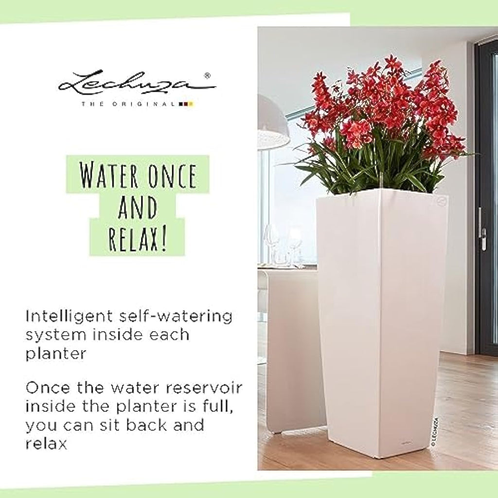 LECHUZA CUBICO Premium 40 Self-Watering Planter - Black High Gloss