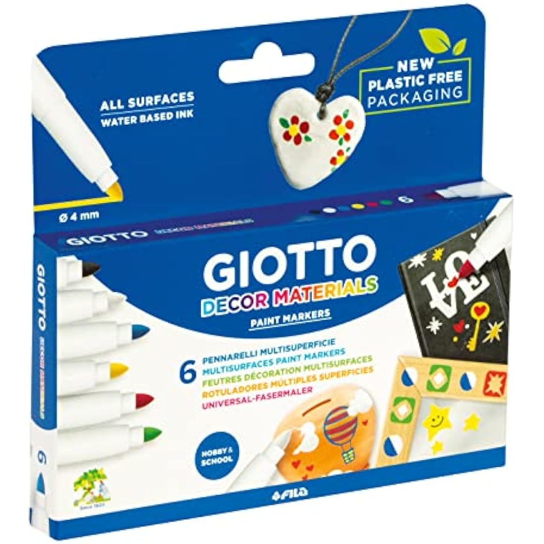 GIOTTO Decor Multi-Surface Paint Markers – 6 Assorted Colors, 4mm Tip
