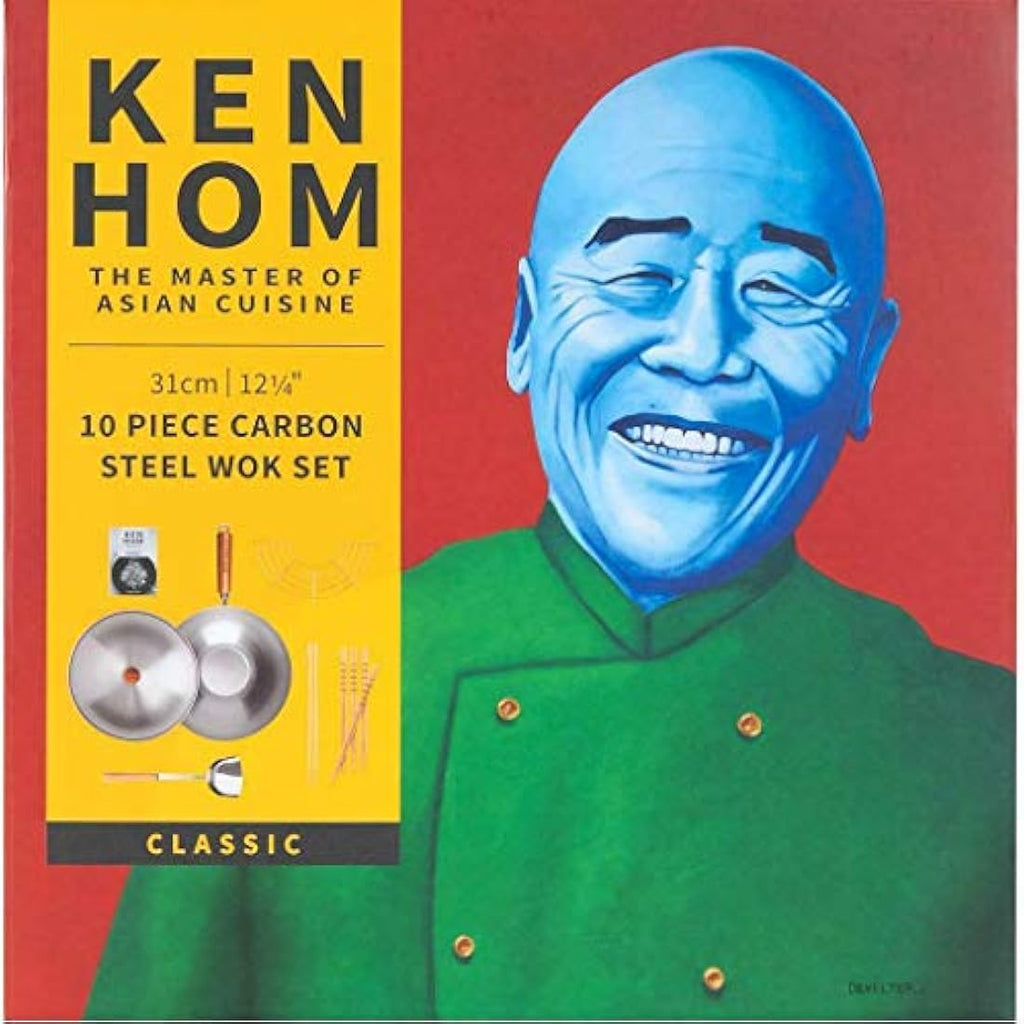 Ken Hom Carbon Steel Wok Set | 31cm Non-Stick Stir Fry Pan with Lid