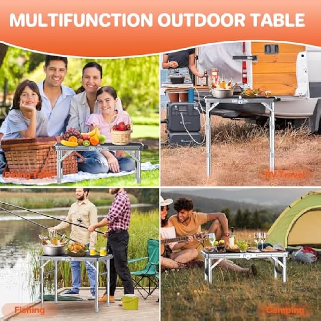 FUNYKICH 2ft Folding Camping Table | 3-Height Adjustable Aluminum Table