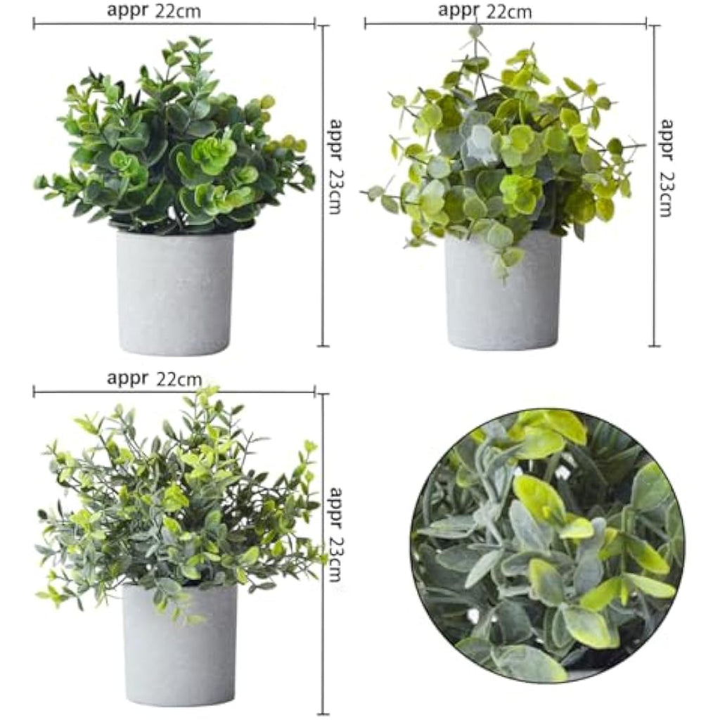 Jolof Store Mini Artificial Potted Plants – Set of 3 Faux Eucalyptus
