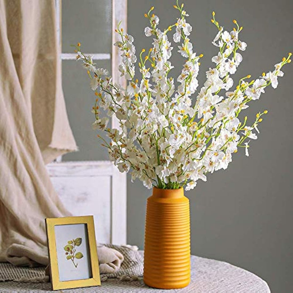 Kisflower 12Pcs White Artificial Dancing Orchids - 38" Silk Flower Stems