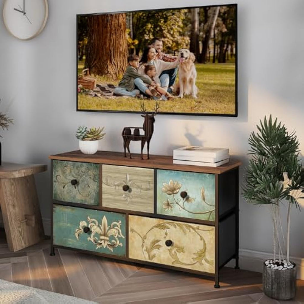 VEDECASA 7-Drawer Retro Fabric Dresser with Wooden Top