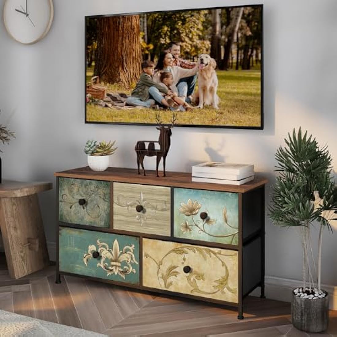 VEDECASA 7-Drawer Retro Fabric Dresser with Wooden Top