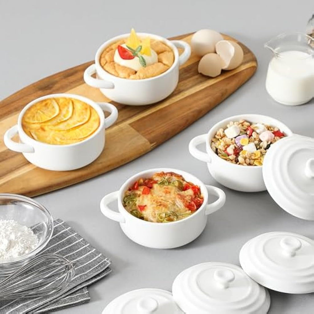 MALACASA Mini Cocotte Set – 440ML Ceramic Casserole Dishes with Lids, Set of 4