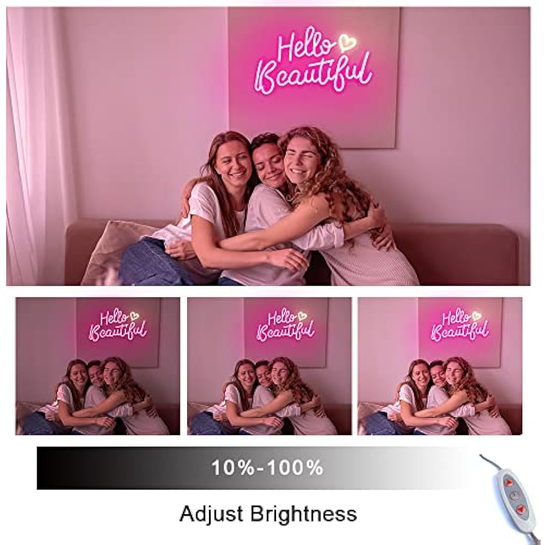 Hello Beautiful Neon Sign – Pink Dimmable LED Bedroom Decor