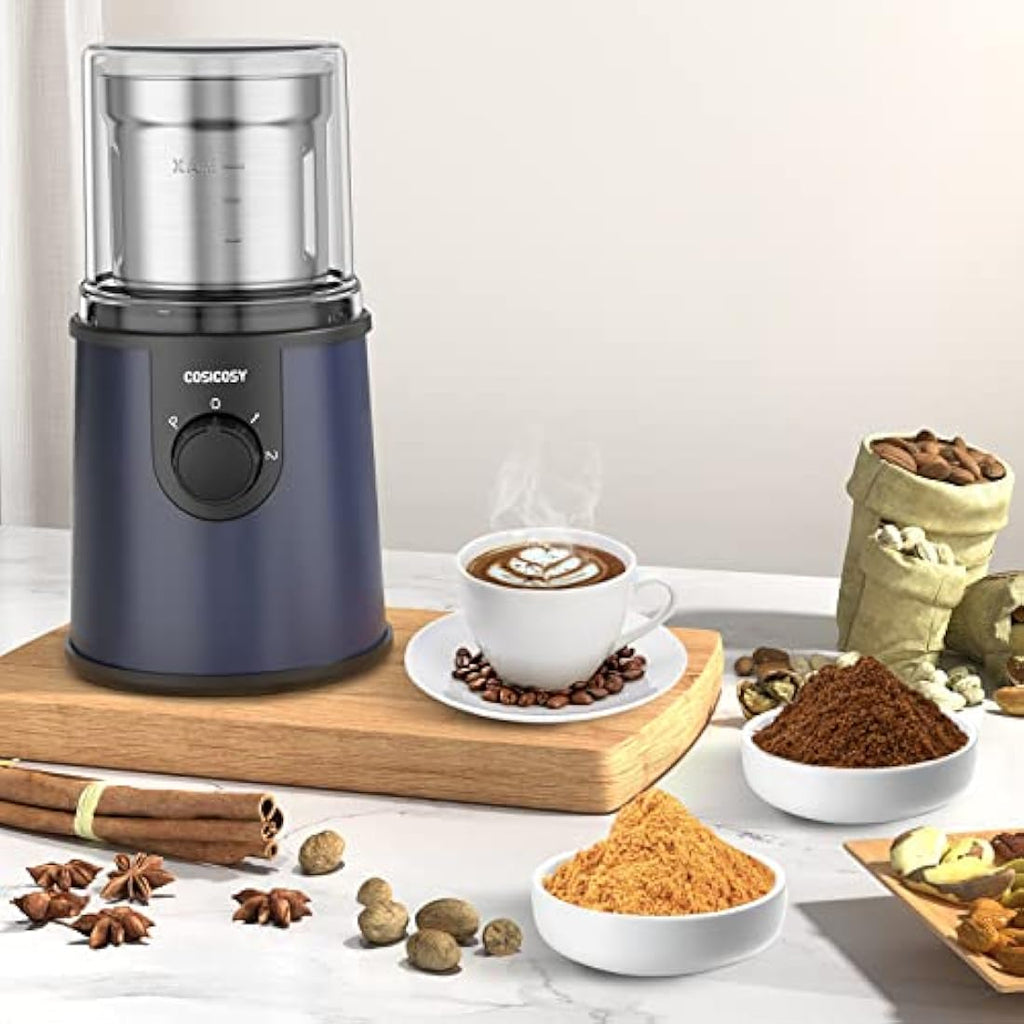Cosicosy Electric Coffee Grinder | 350W Stainless Steel Spice Mill, Navy Blue