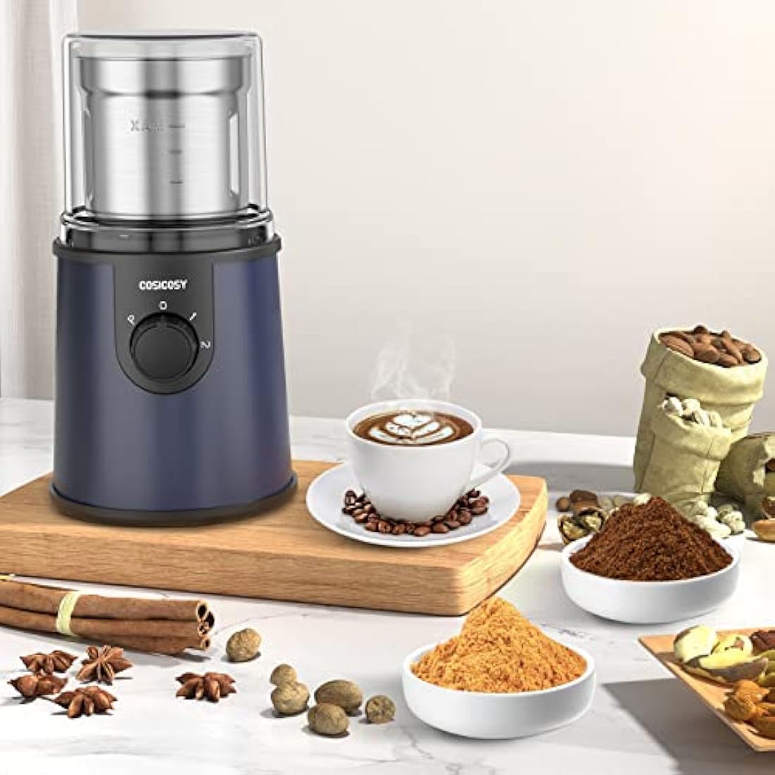 Cosicosy Electric Coffee Grinder | 350W Stainless Steel Spice Mill, Navy Blue