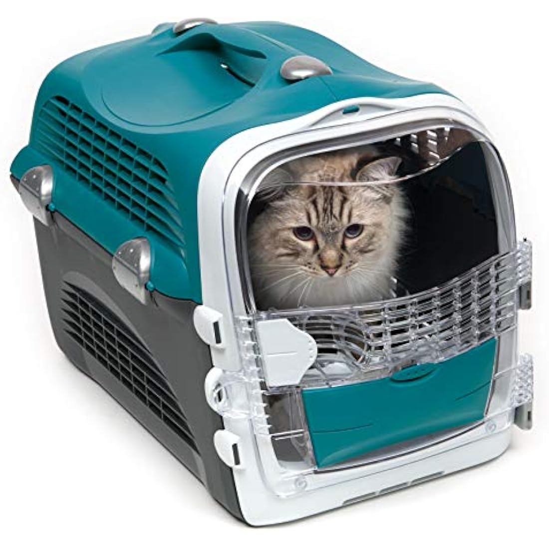 Catit Cabrio Cat Carrier - Ventilated Travel Crate & Bed, Turquoise