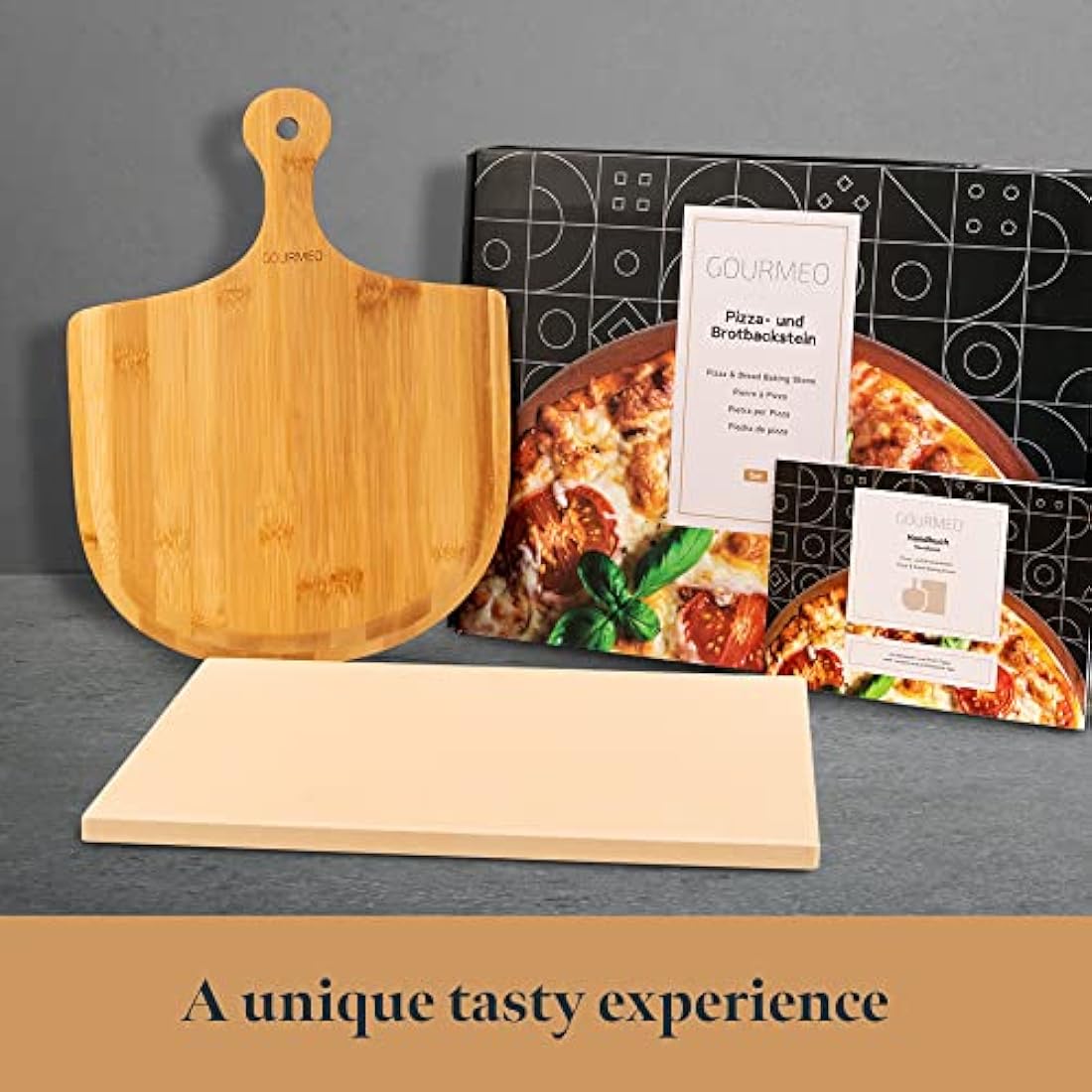 Cordierite Pizza Stone Kit with Bamboo Paddle – 38x30cm
