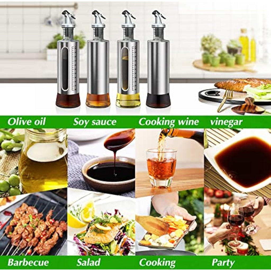 ACEWARMS Glass Oil Dispenser Bottle Set - 500ml Drip-Free Cruet, 4 Pack