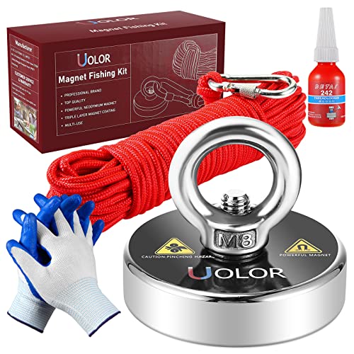 Uolor Neodymium Fishing Magnet Kit - 160KG Pull Force with 20M Rope