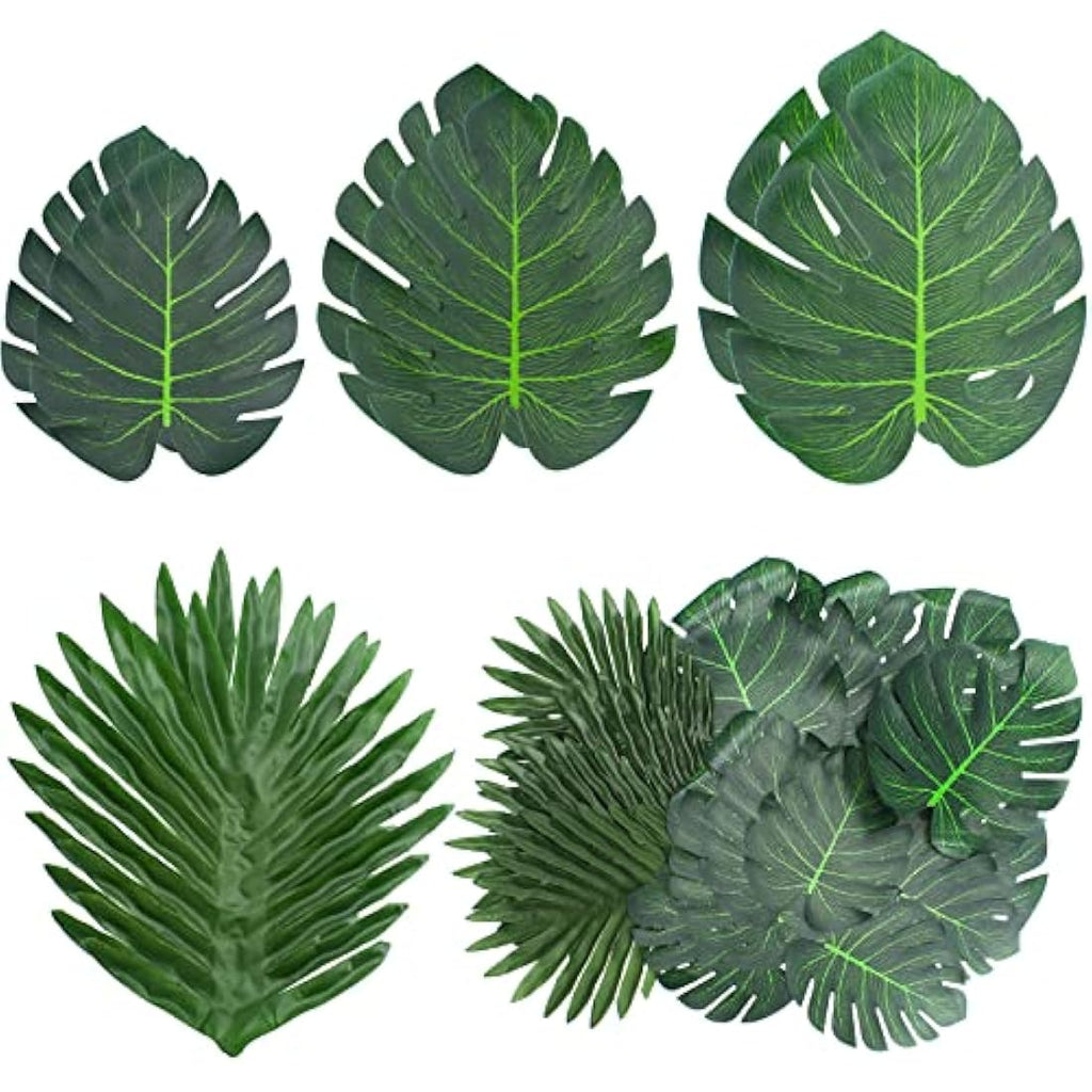 Bubuyun 48Pcs Artificial Tropical Monstera Palm Leaves for Jungle Party Decor